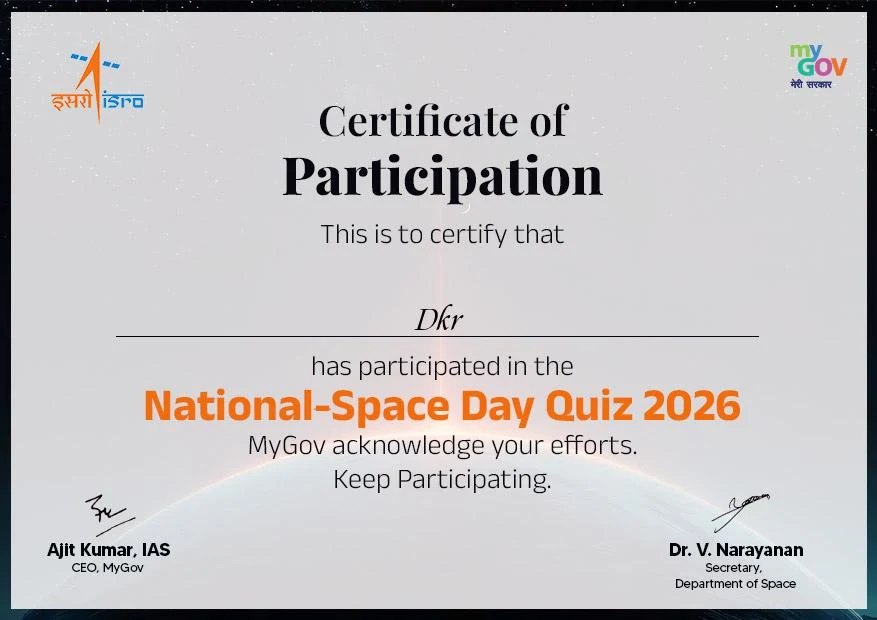 National Space Day Quiz 2026 certificate